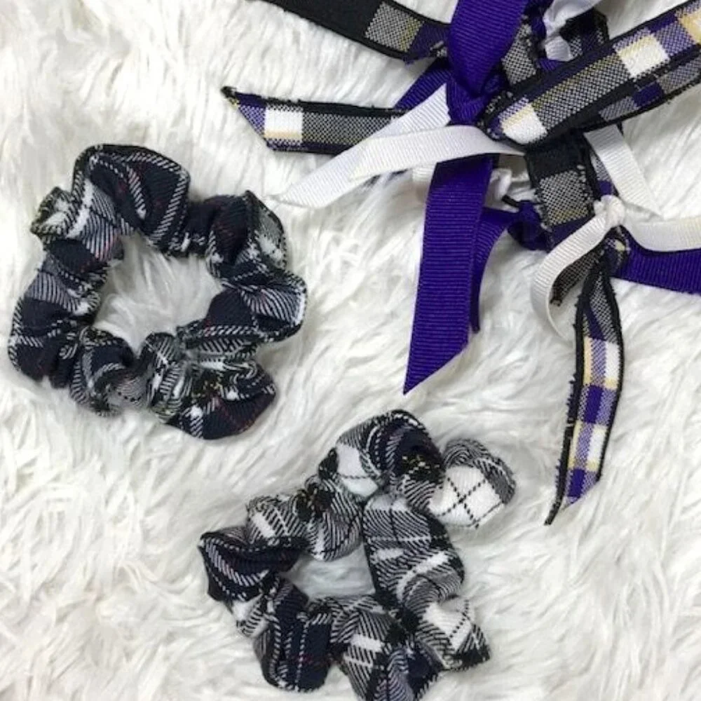 Set of 3 Plaid Scrunchies & Ribbon Tie
